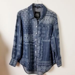 Chambray Denim Paisley Button Down Shirt